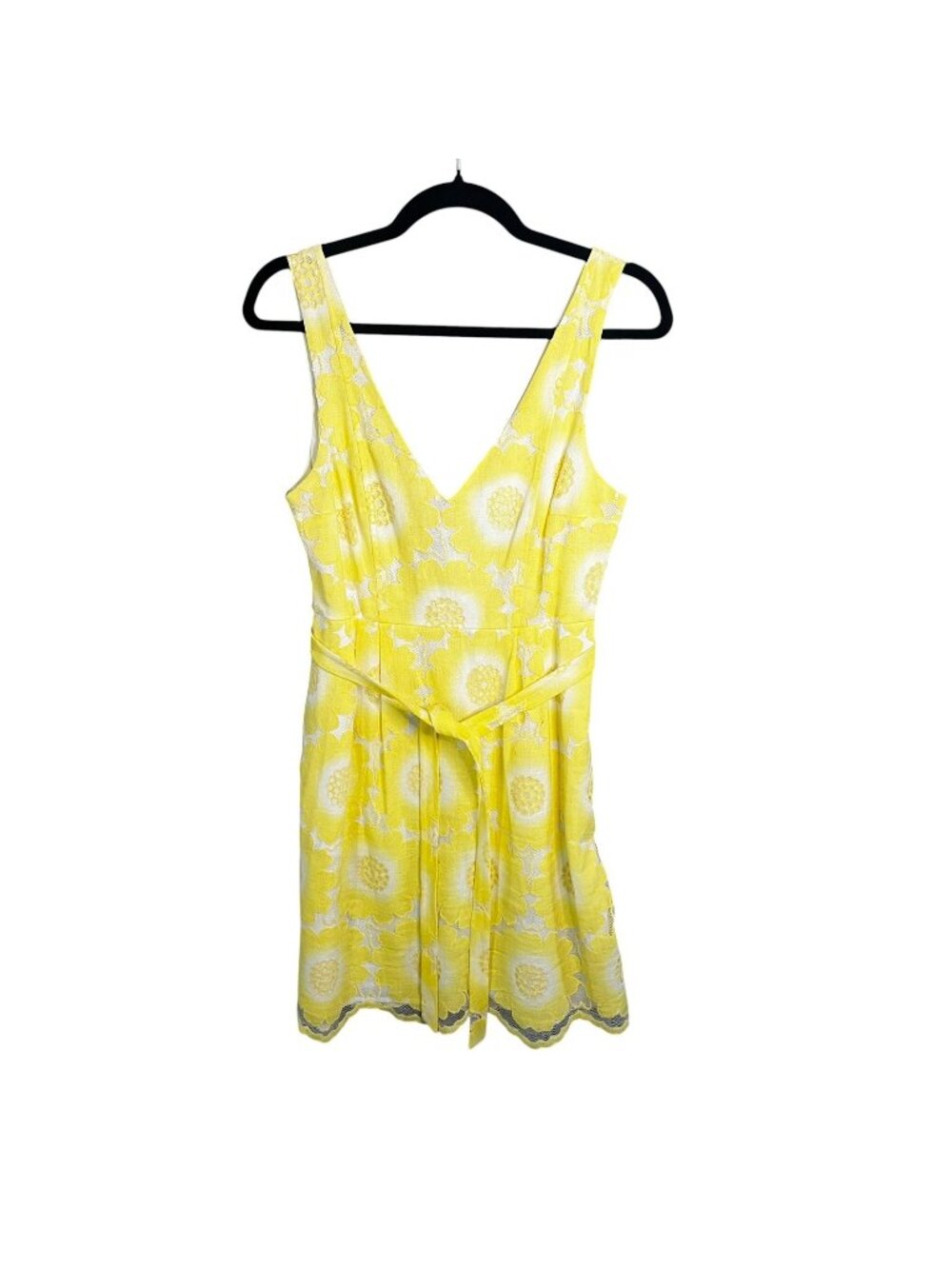 Plenty Tracy Reese Dress Womens Sz 4 Yellow Daisy Floral Lace Belted